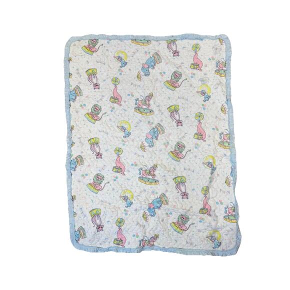 VTG Pastel Circus Theme Nursery Baby Blanket Quilt Crib Ruffle Bedding 30 X 40” - Picture 1 of 5